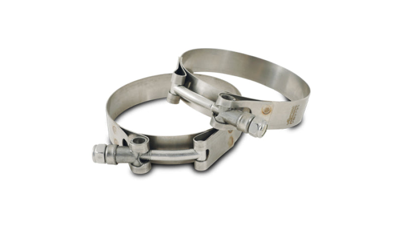 Vibrant Stainless Steel T-Bolt Clamps - Clamp Range 1.38in-1.57in (2 Pack)