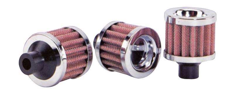 Vibrant Crankcase Breather Filter w/Chrome Cap 2 1/8in 55mm Cone ODx2 5/8in 68mm Tallx1/2in 12mm ID