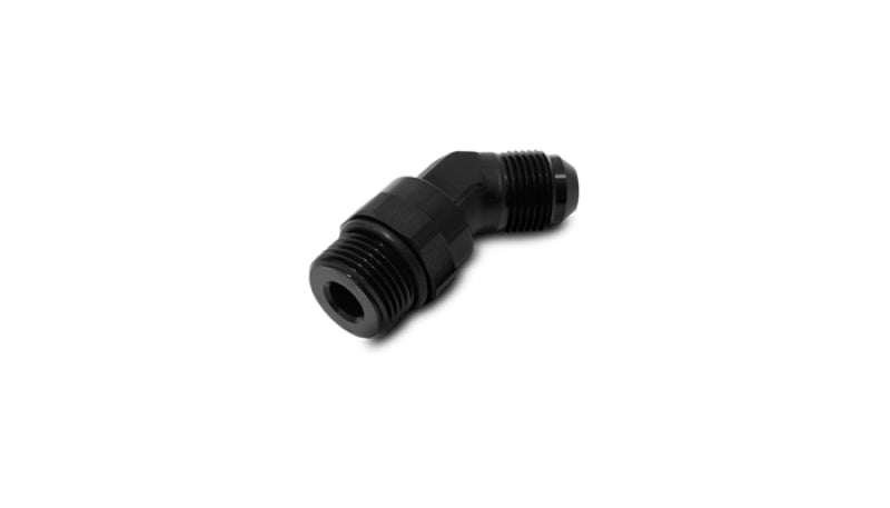 Vibrant -6AN Male Flare to Male -6AN ORB Swivel 45 Degree Adapter Fitting - Anodized Black