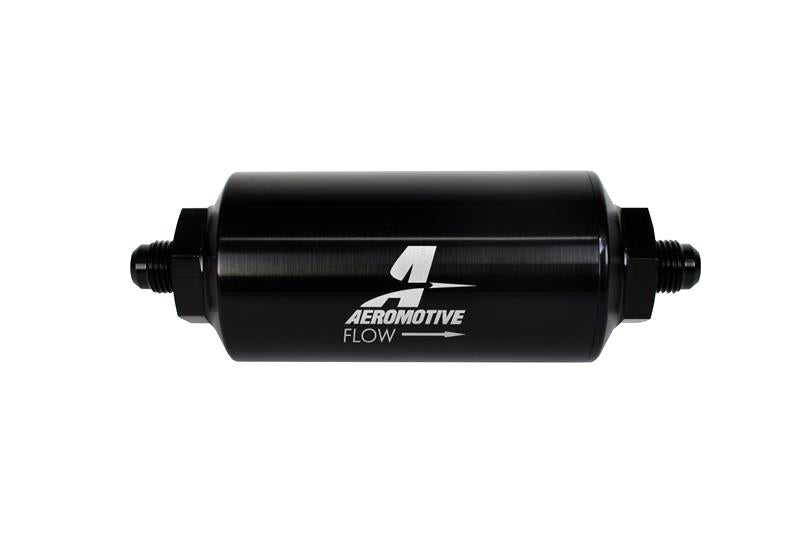 Aeromotive In-Line Filter - (AN-6 Male) 40 Micron Stainless Mesh Element Bright Dip Black Finish