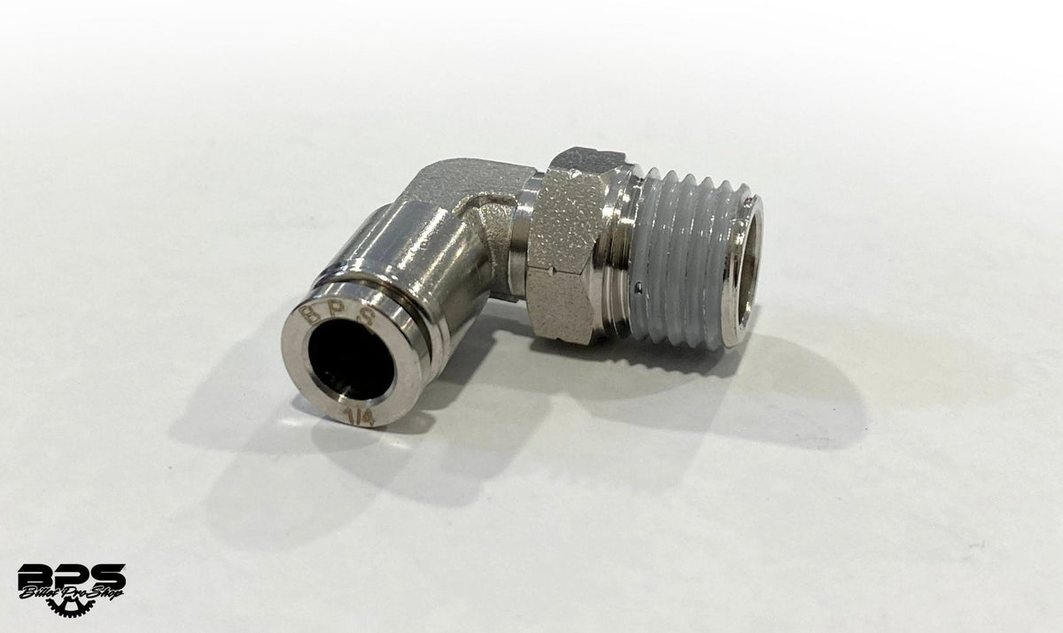 Stainless Steel Push To Connect 90* Fitting (1/4" NPT Thread) - for use with 1/4in (6mm) OD tubing