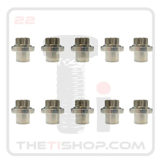 Titanium Flanged 12 Point M14 Nut & Shank Lug Nut Combo (QTY. 10)